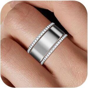 14K Gold Plated Cubic Zirconia Simulated Diamond Oura Stack Ring - Silver